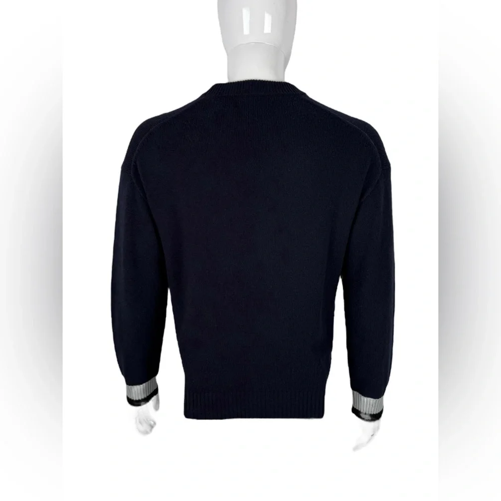 Kenzo Mens Medium Sweater Wool Nylon Blend Blue Knit Logo Triko Crewneck Casual - Picture 4 of 10